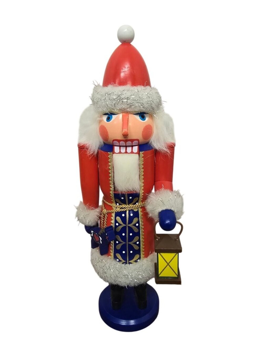 15" Christian Ulbricht Folk Art Santa Nutcracker Lantern Red & Blue Germany